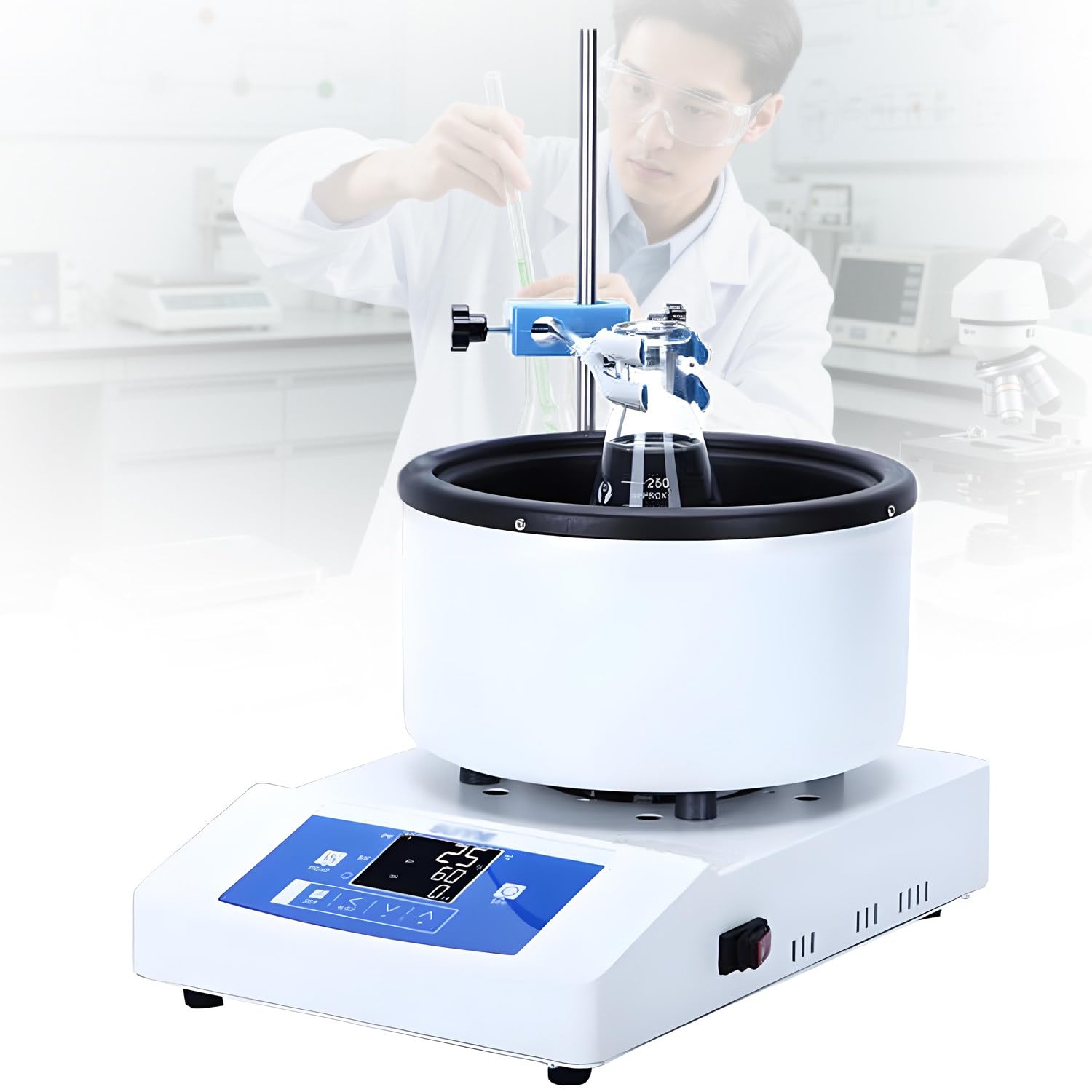 Lab Magnetrührer mit Heizung, Hochgeschwindigkeitsmischer 50-2000 U/min, gleichmäßige Temperaturregelung, 1L, für Reaktionen, biologische Kultur & Experimente