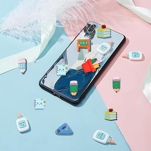 Miniatura 5 de SUNNYCLUE Cabujones de resina para el regreso a clases, dijes de resina con temática de profesores, sin agujero, cepillo de espalda plana, regla de