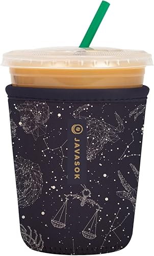 Java Sok Funda aislante de neopreno reutilizable para tazas de café helado (cielo zodiaco V3, S 18-20oz)