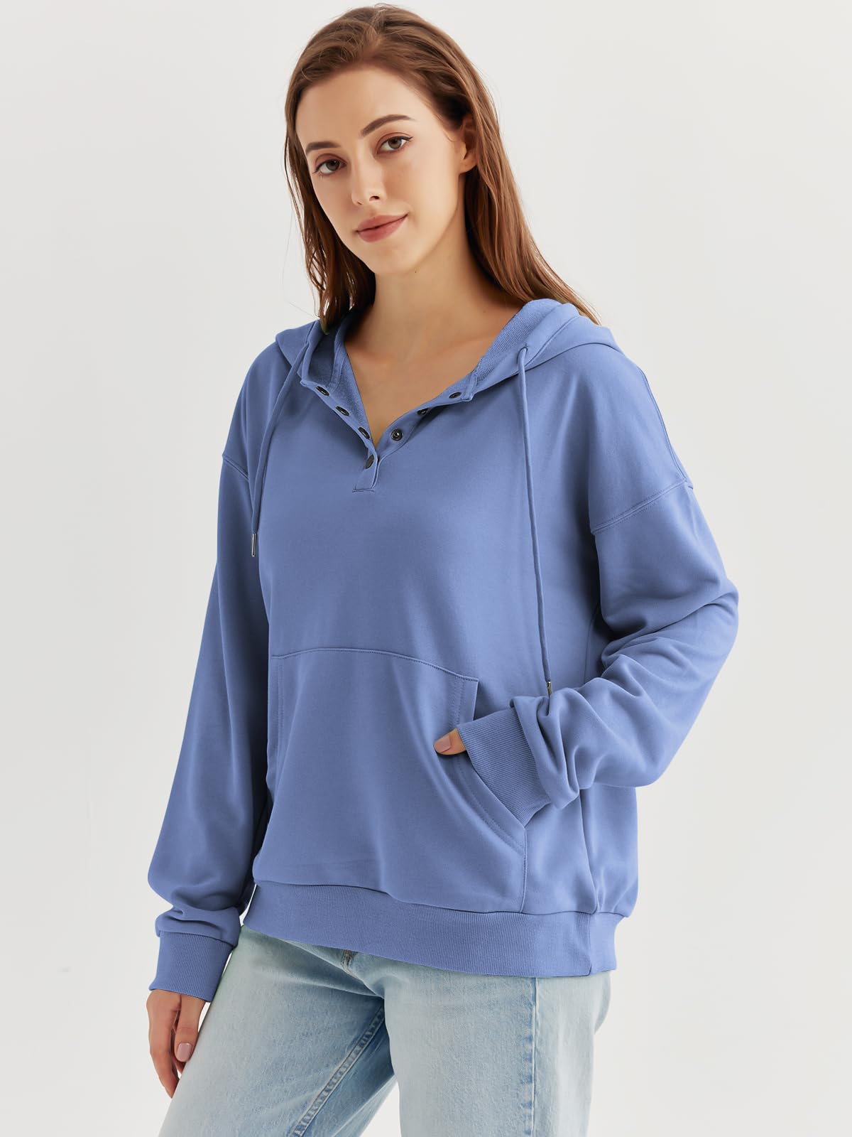 Ezymall Felpe con cappuccio casual da donna Pullover Top coulisse Maniche Lunghe Felpe Autunno Vestiti con Tasca