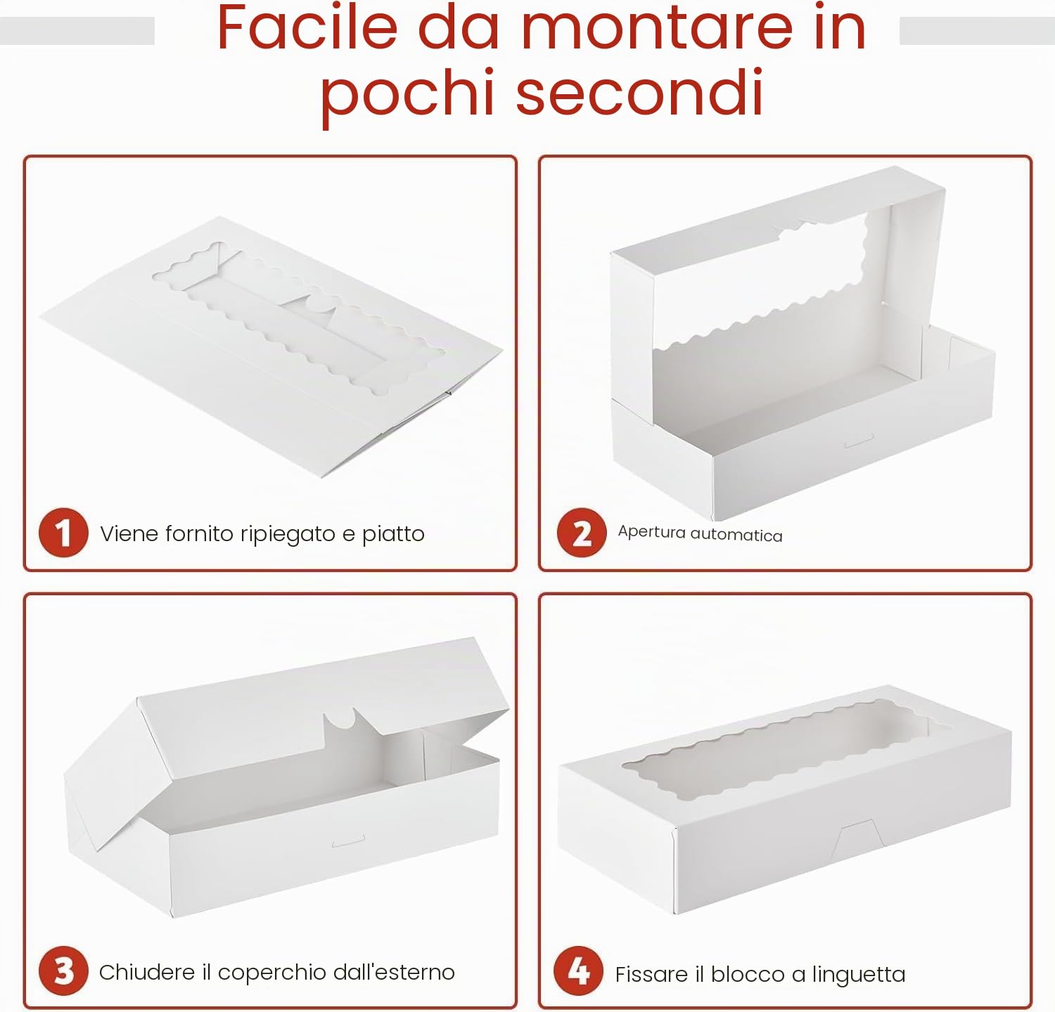 KAHEIGN 24 Pezzi Scatole per Biscotti con Finestra, 32CM x 14CM x 6.5CM Grandi Scatole Bianche per Pasticceria Quadrate Scatole per Dolcetti Torte Ciambelle Cioccolato Ricoperte Fragole Muffin Torte