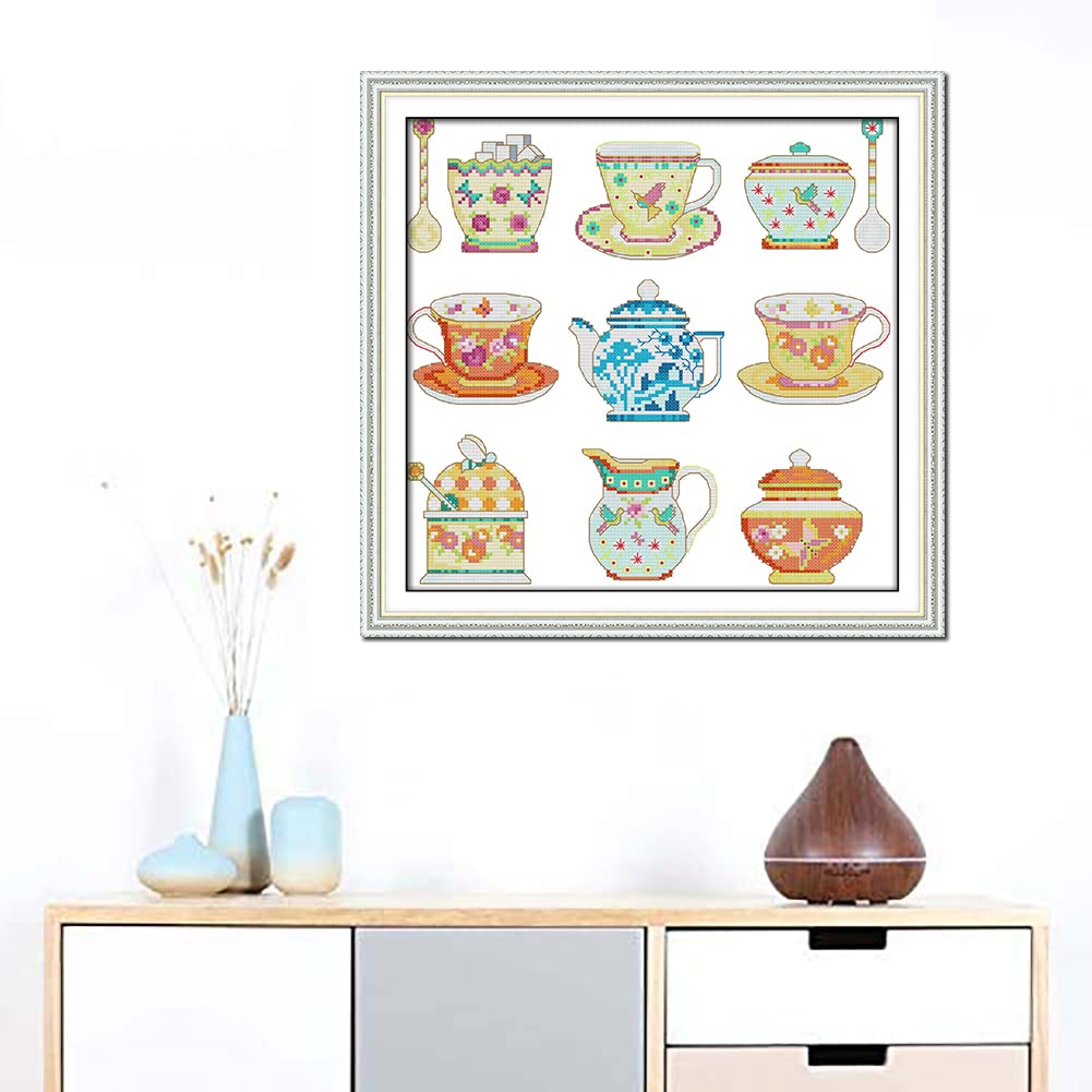 ビンテージ風 ティーポット刺繍アート Circulation Vol.1 middle size」／刺繍アート(ヴェルヴェットグリーン