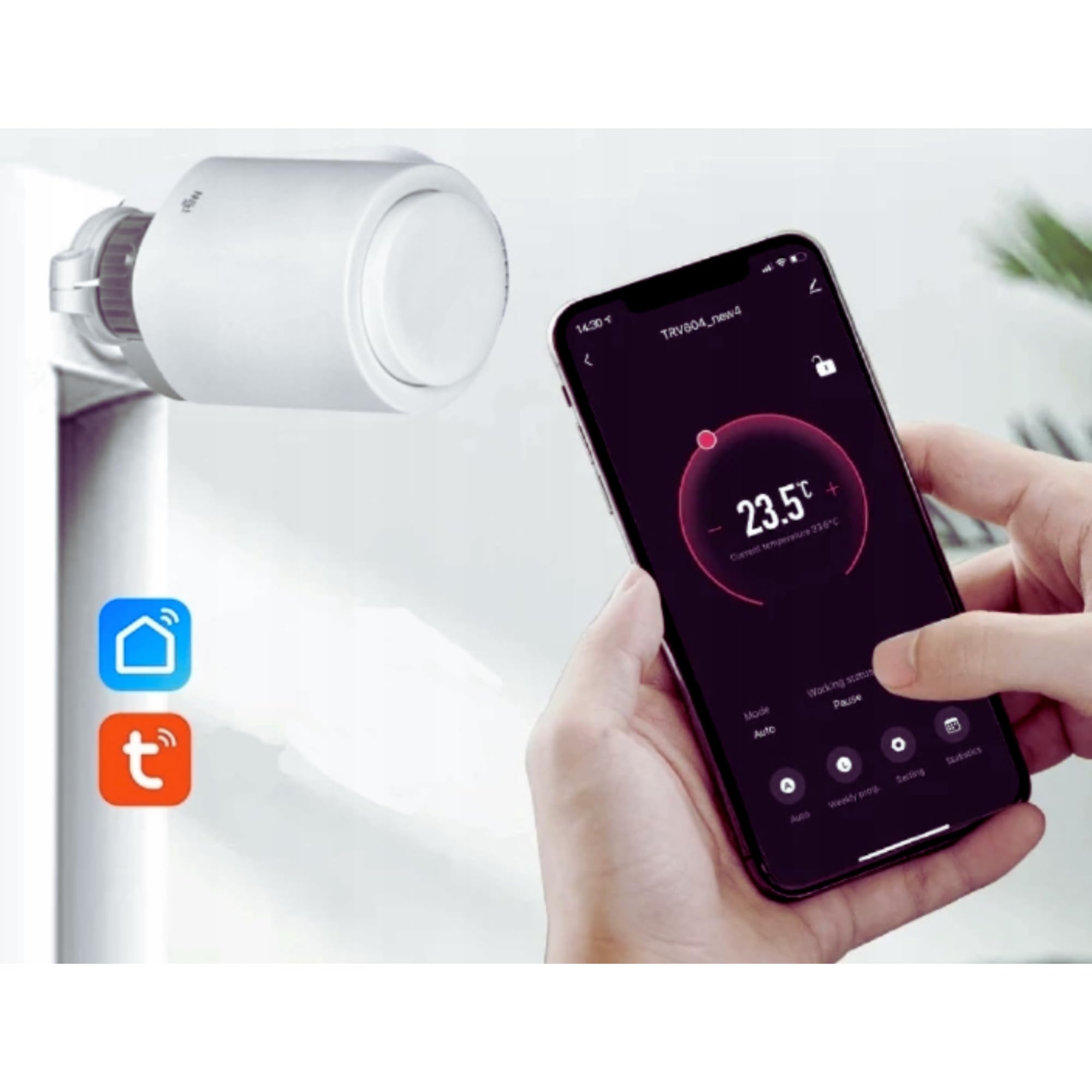 Bezprzewodowa Głowica Termostatyczna Wifi z Wyświetlaczem LED Aplikacja Tuya Smart Zawór Grzejnikowy M30 x 1,5 (w zestawie 3 baterie AA i 3 adaptery)