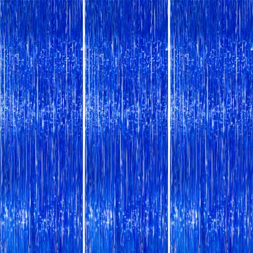 Image of PartyWoo Dark Blue Streamers Fringe Backdrop 3pcs Navy Blue Foil Fringe Curtain 8.2FT Tinsel Backdrop for Birthday Gender Reveal Baby Shower Graduation Pool Under The Sea Ocean Party Decorations
