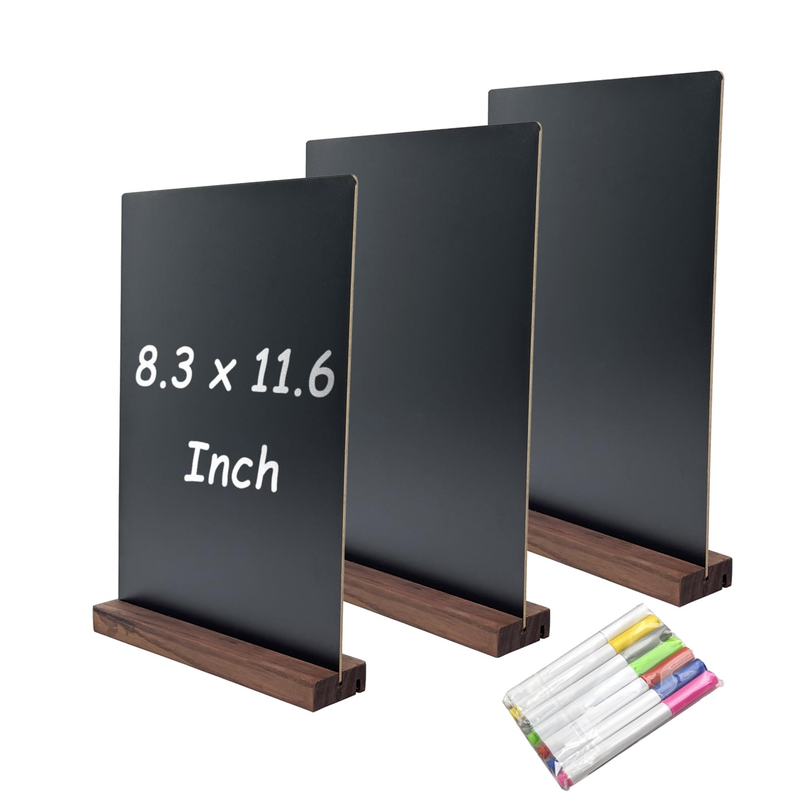 Hniuyun 3 Pack Tabletop Chalkboards, 8.3x11.6 Inch Double-Sided Menu Board with Wood Stand, Reusable Message Sign for Bars, Restaurants, Stores, and Cafes