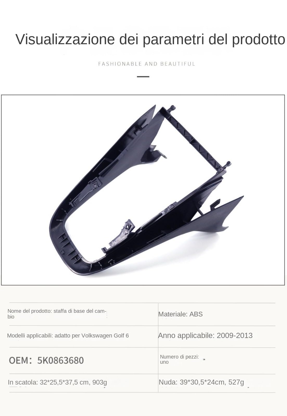 1 confezione di copertura per pannello del cambio della console centrale per Golf 6 MK6 2008-2013 5K0863680, accessori per interni auto,Supporto base a 6 velocità Supporto cambio auto Accessori telaio