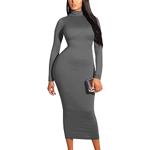 Fall Sexy Turtleneck Long Sleeve Maxi Dress for Women Wrap Elegant Bodycon Long Pencil Cocktail Club Party Outfits