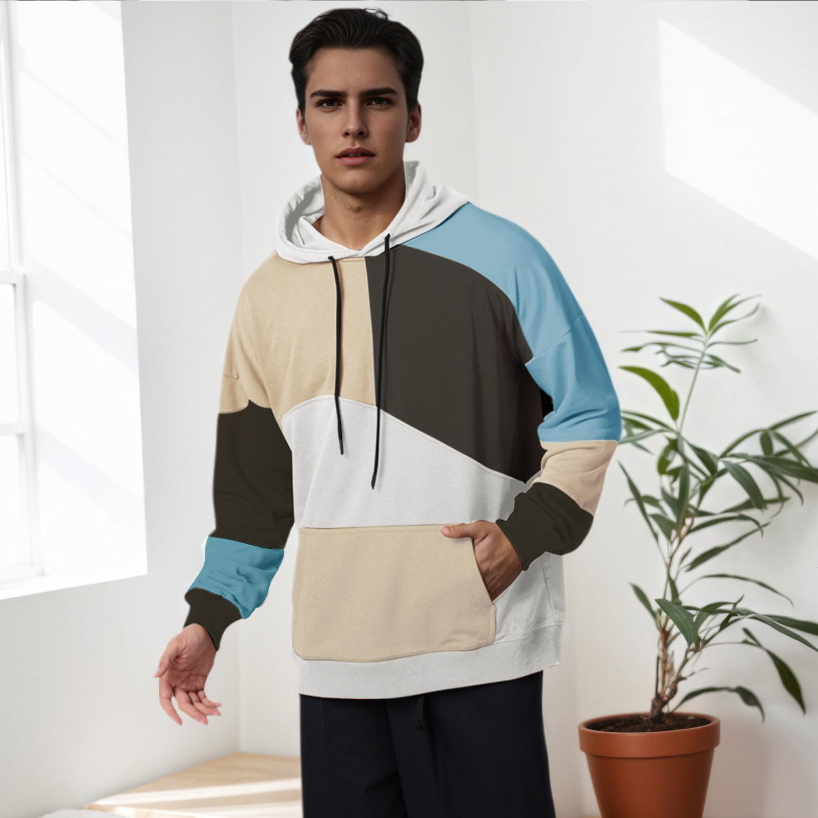 Felpa da Uomo con Cappuccio Techwear Hip Hop Unisex Streetwear Patchwork Jumper Sportiva Maglia