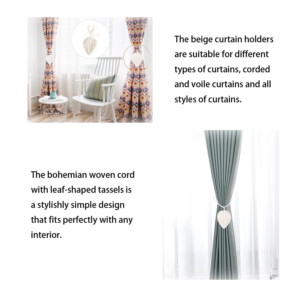 MAKNGRID (222322) 2 Pieces Leaf Shape Curtain Tiebacks Bohemian Style Tie Backs Curtain Tie Backs Braided Leaves for Bedroom Office Curtains Decoration Fabric Holdbacks Premium Drapery Accessories 3