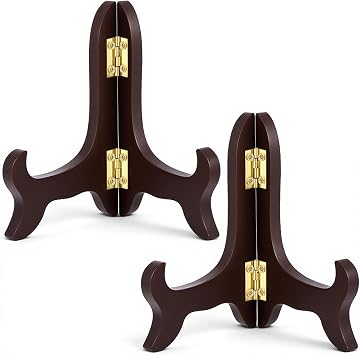Vin Beauty 2 Pcs 4 Inch Wooden Display Stand Easel Plate Holder Brown Displays Picture Frames Photo Holder Stands Folding Stand Desktop ornaments and Artwork Display Stands Easels Dish Rack Holders
