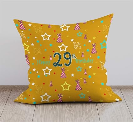DreamVio Happy 29th Birthday Cushion,Pillow for Brother,Sister,Husband,Wife,Spouse,Parents,Father,Mother on birthday's & Anniversaries Color : Golden (12 x 12 inch)