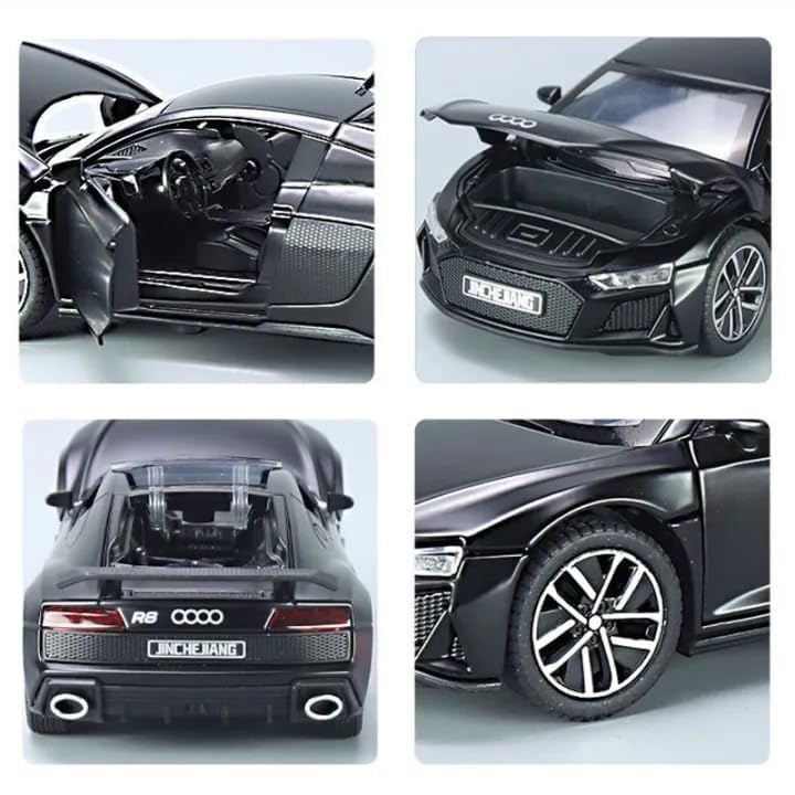 Image of WORSHIPER 1:32 Audii R8 Sport Diecast Metal Pull Back Car with 6 Openable Doors with Sound and Light Toy Decoration car Best Gift Toys for Kids