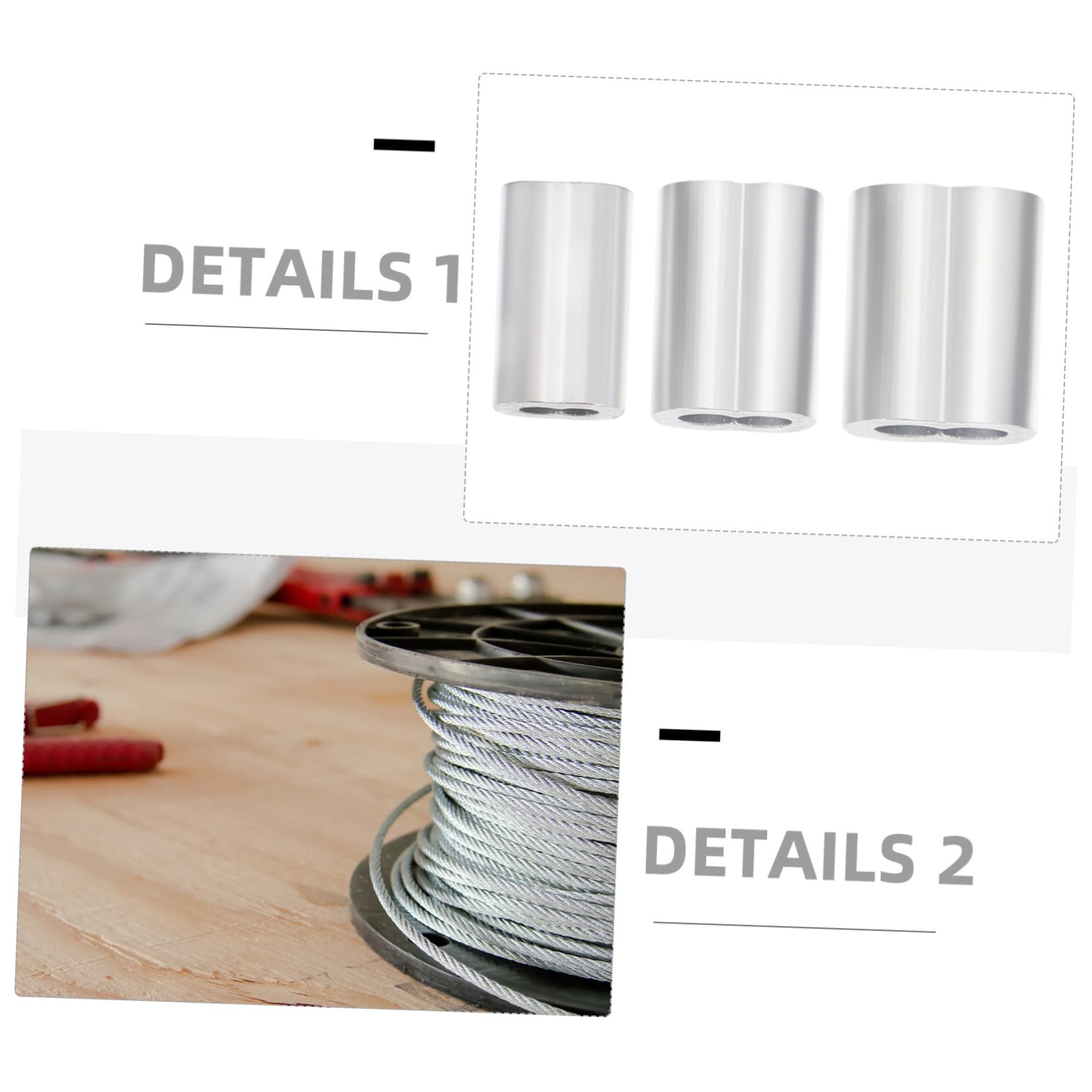 NAMOARLY 180pcs Aluminum Wire Rope Sleeve Wire Kit Double Hanging Wire Ferrules Crimp Rope Cable Ends Ferrule Wire End Sleeve Wire Rope Stop Sleeve Ring Adapter Aluminum Loop Sleeves Silver