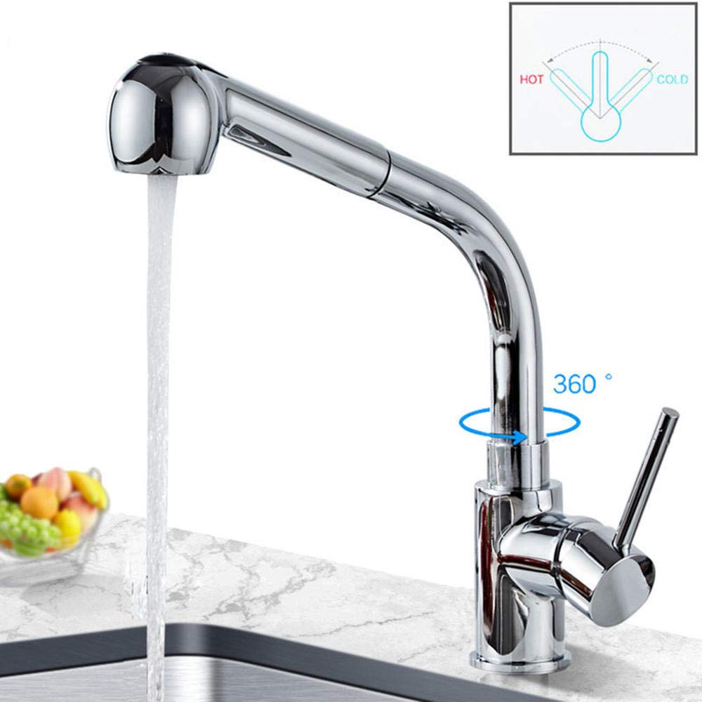 Grifo Cocina Extraible Giratorio de 360 ​​Grados de Latón Caliente y Frío 2 Modos Grifo de Cocina Extensible Griferia Cocina Grifos Cocina-Cromo