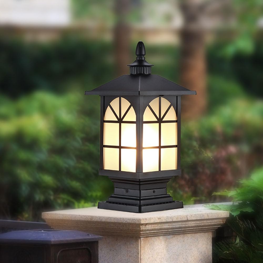 Pilastro Impermeabile per Esterni Lanterna da Giardino Classica Lampada da Post dal Design Creativo Pilastri, Giardino, Patio, Ingresso, Nero Opaco. per Portico/pilastro in Pietra,