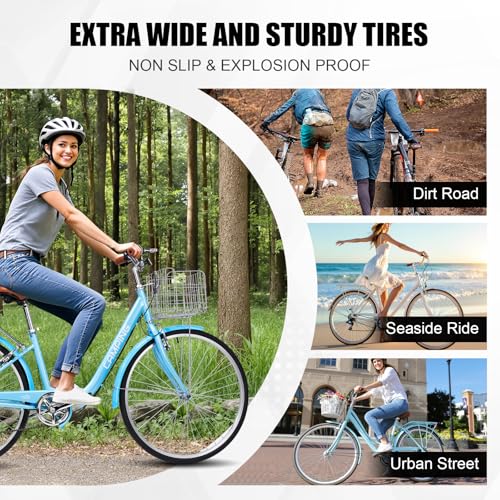 Foldable Cruiser Bike 7-Speed Cruiser Bike 26Inch Women