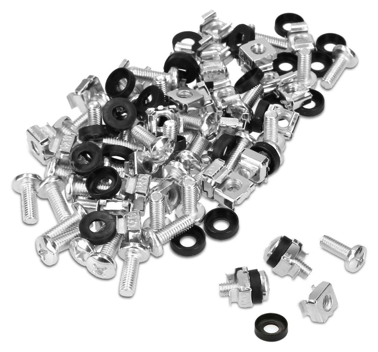 kwmobile Set 50x Dadi Ingabbiati - Viti con Gabbia 50 Pz Filettatura M6 - Dado per Installazione su Rack per Hardware da 10" e 19" - Argento