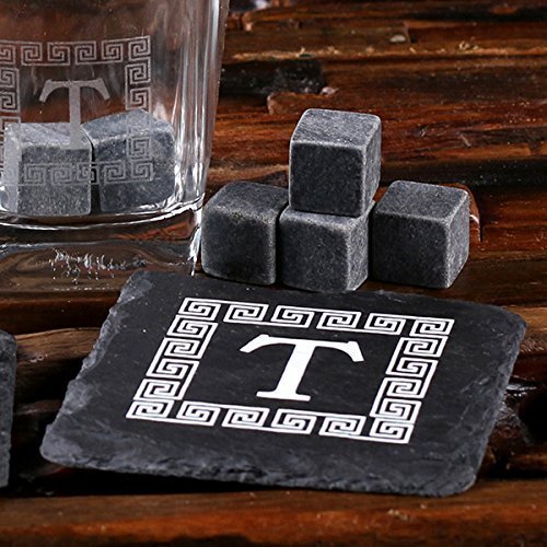 Monogram Whisky Glasses, Slate Coasters And Cooler Stones With Engraved Wooden Box #TOP2