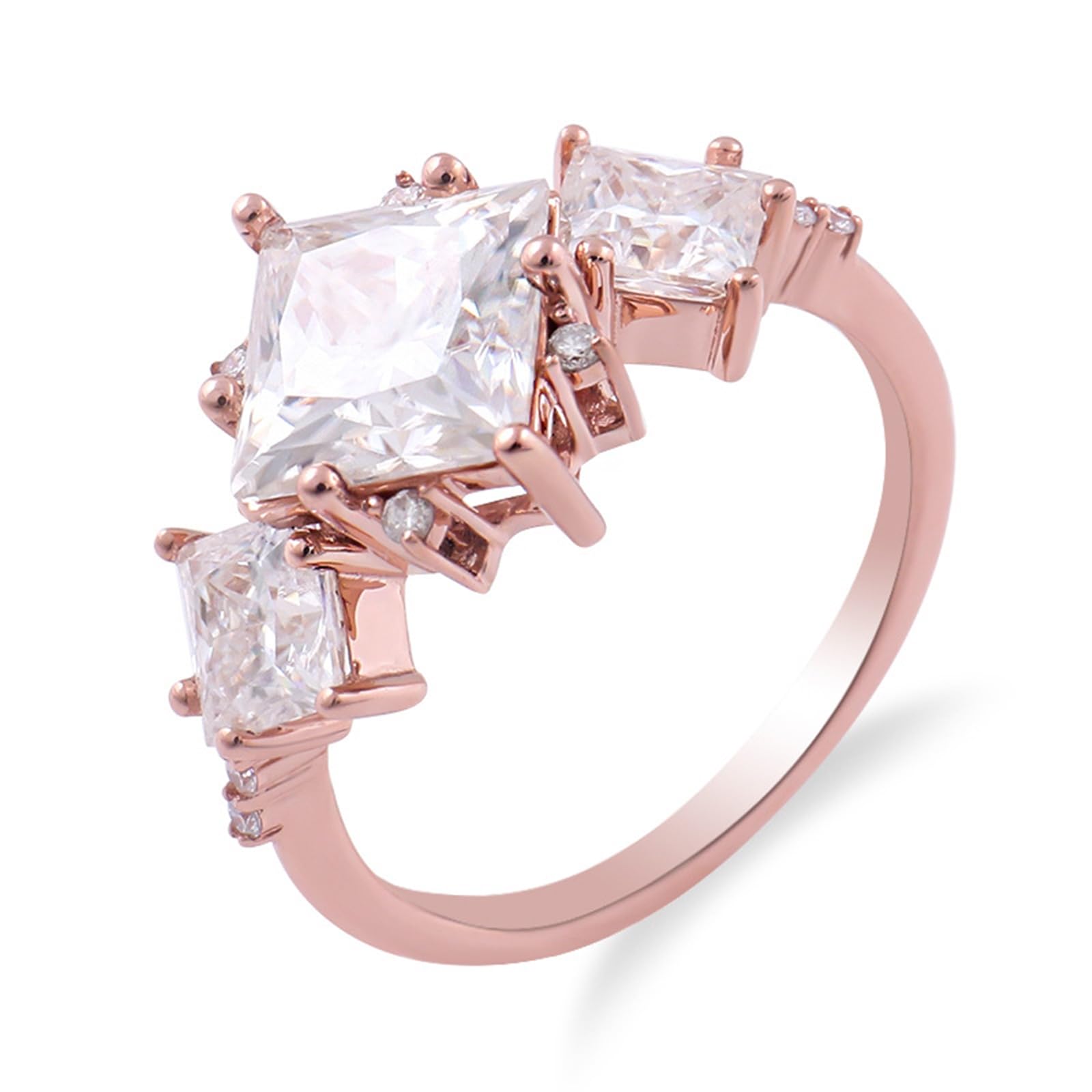 Elegante anillo de compromiso cuadrado de moissanita de oro rosa de 9 quilates, 14 quilates y 18 quilates para mujer