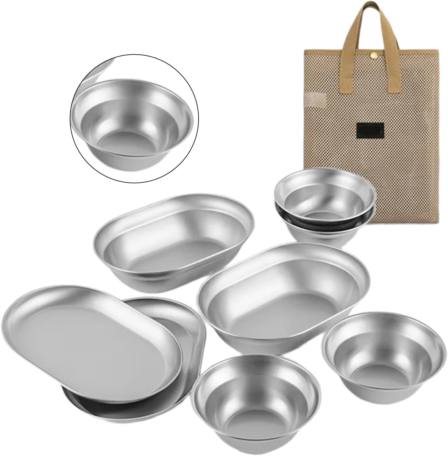 6/8/10 個ステンレス鋼プレートセット金属ディナー皿キャンプ用お手入れ簡単食器金属ピクニック食器