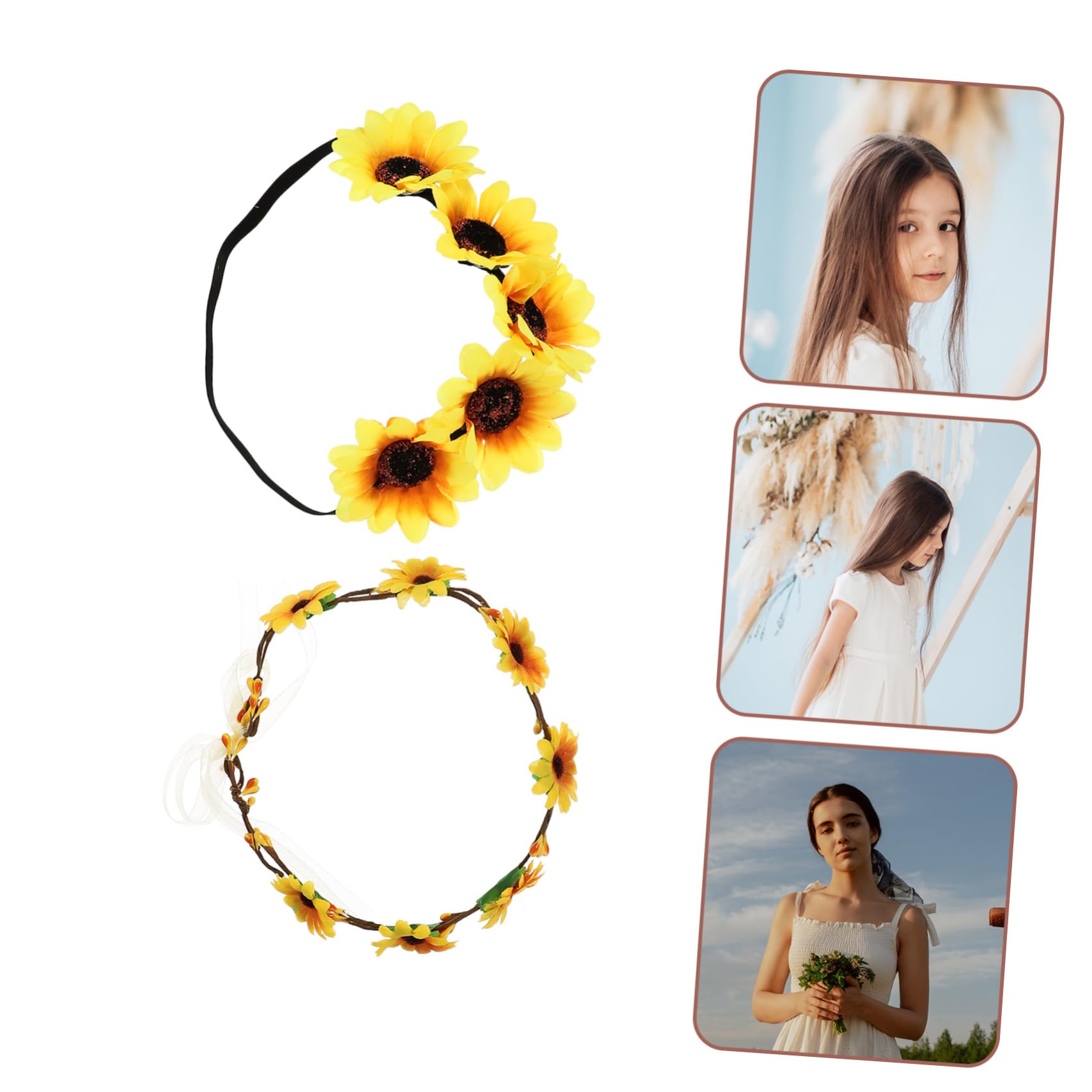 PLAFOPE Lot de 2 Bandeaux Tournesol en Tissu et Nylon Ruban Réglable, Coiffe Élégante et Généreuse pour Mariée ou Demoiselle D'honneur Plage et Mariage