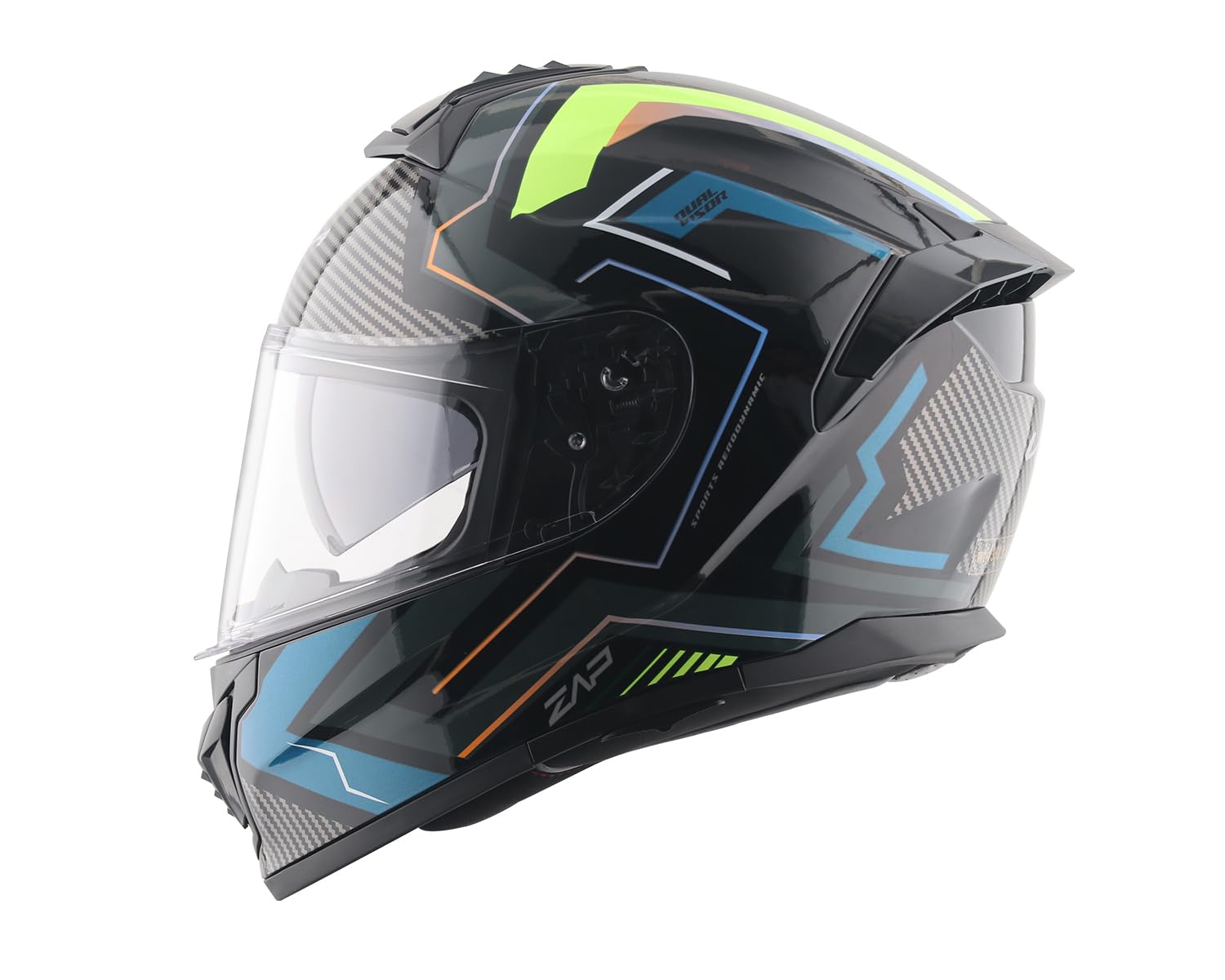Vega Zap Explore D/V ISI and DOT Certified Gloss Finish Full Face Helmet for Men with Dual Visors and Spoiler-Black Blue-M-image-40