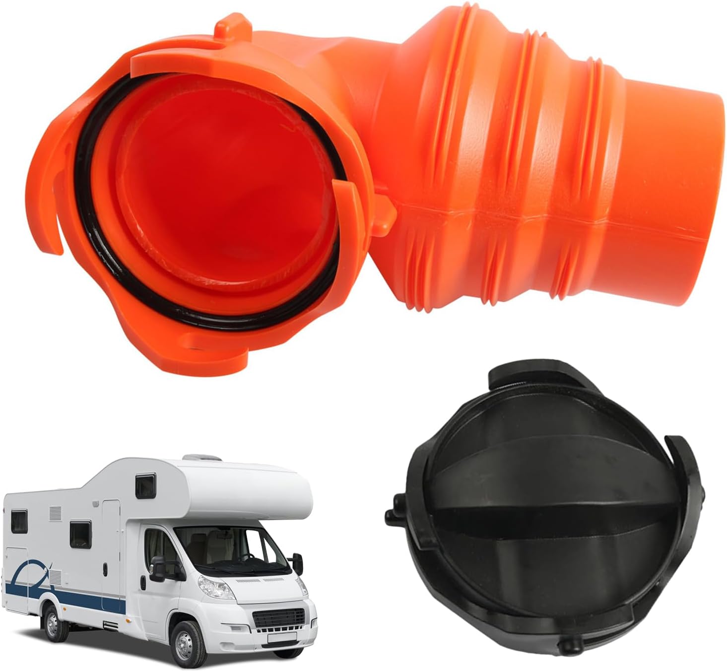 RV Sewer Hose Elbow | 90 Degree Leak-Proof Connector | Leak-Proof Sewer Hose Fitting Elbow with 2 Lids | for Camper Drainage Plumbing Wastewater Sewage Odor Tight Connection
