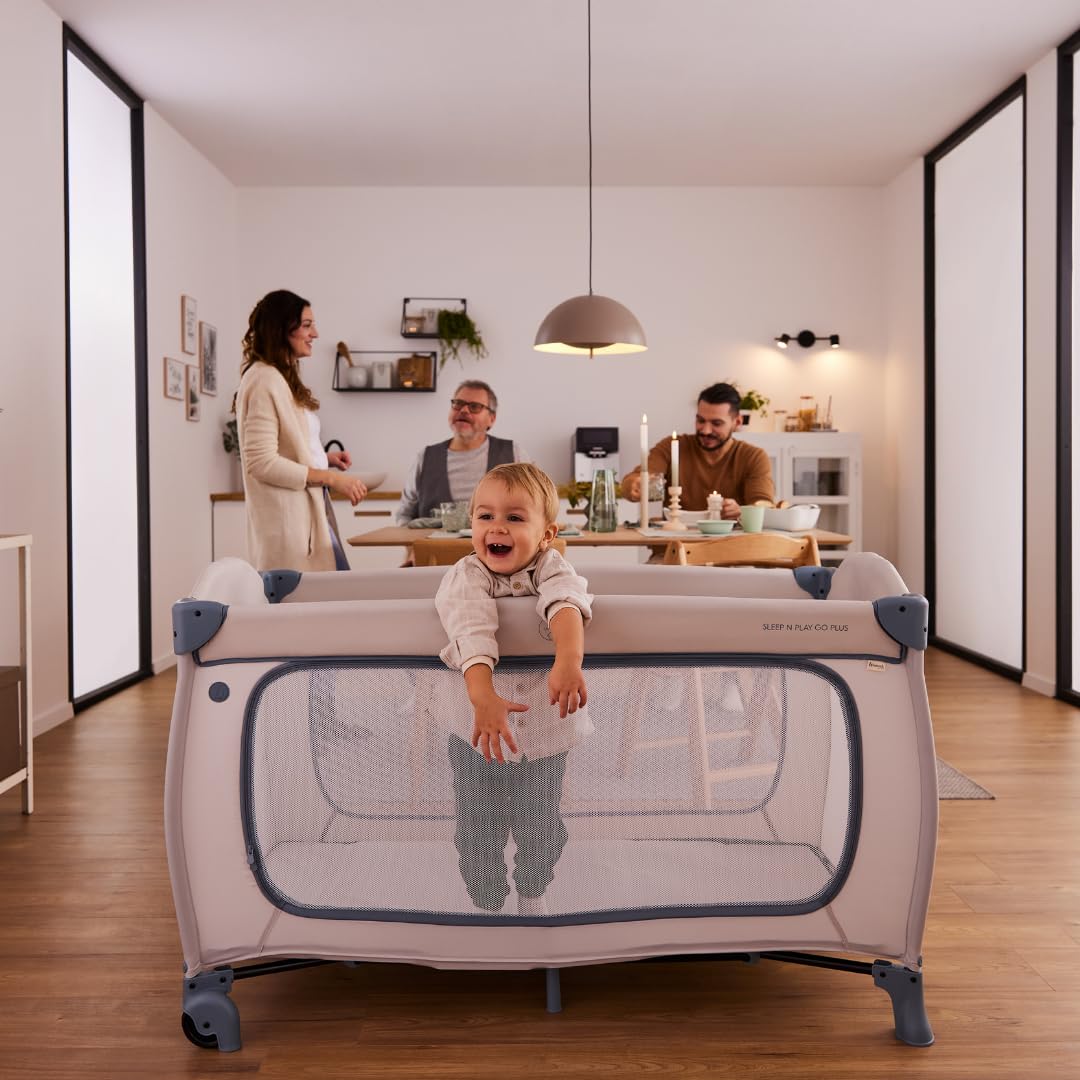 hauck Sleep N Play Go Plus Set Lettino da Viaggio con Materasso, Dusty Blue | Culla e box pieghevole con materasso, zanzariera e borsa I Facile da trasportare, ideale per vacanze e visite