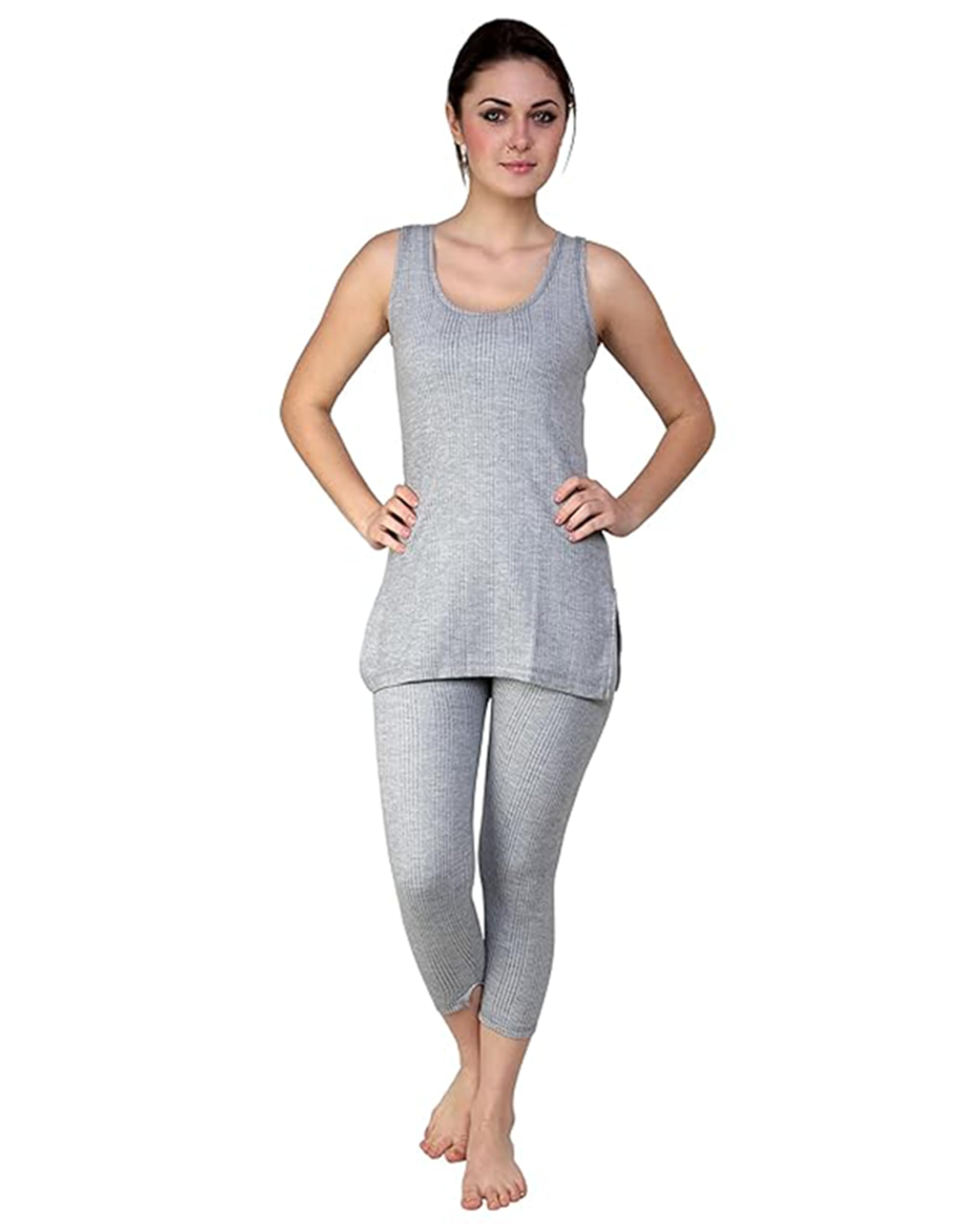Women's Sleeveless Full Set Thermal Wear - Top & Bottom Set for Winter Warmth - Heat Retaining Fabric, Ideal for Layering, Lightweight and Comfortable Fit | Cold Weather Protection - Grey-image-35