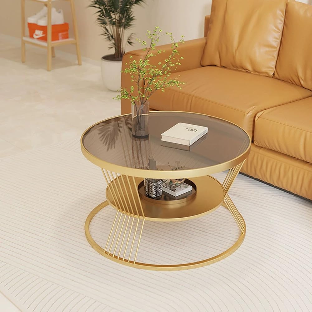 Table basse ronde en verre noir avec rangement intégré pour petits espaces