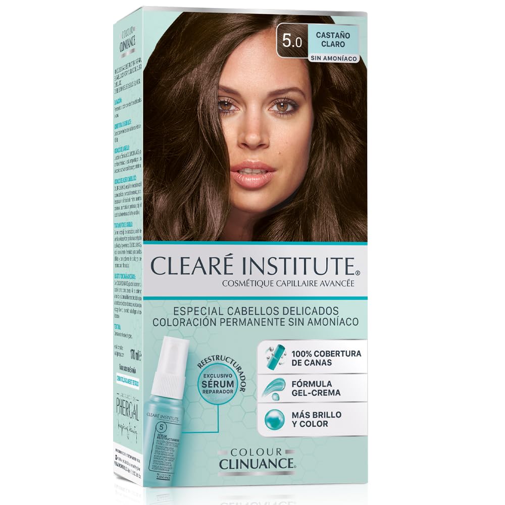 Colour Clinuance, Ammonia-Free Permanent Hair Colour, for Delicate Hair, 100% Gray Coverage Hair Dye, Includes Hair Serum, Curly Friendly, 5.0 Light Brown, 170 ml