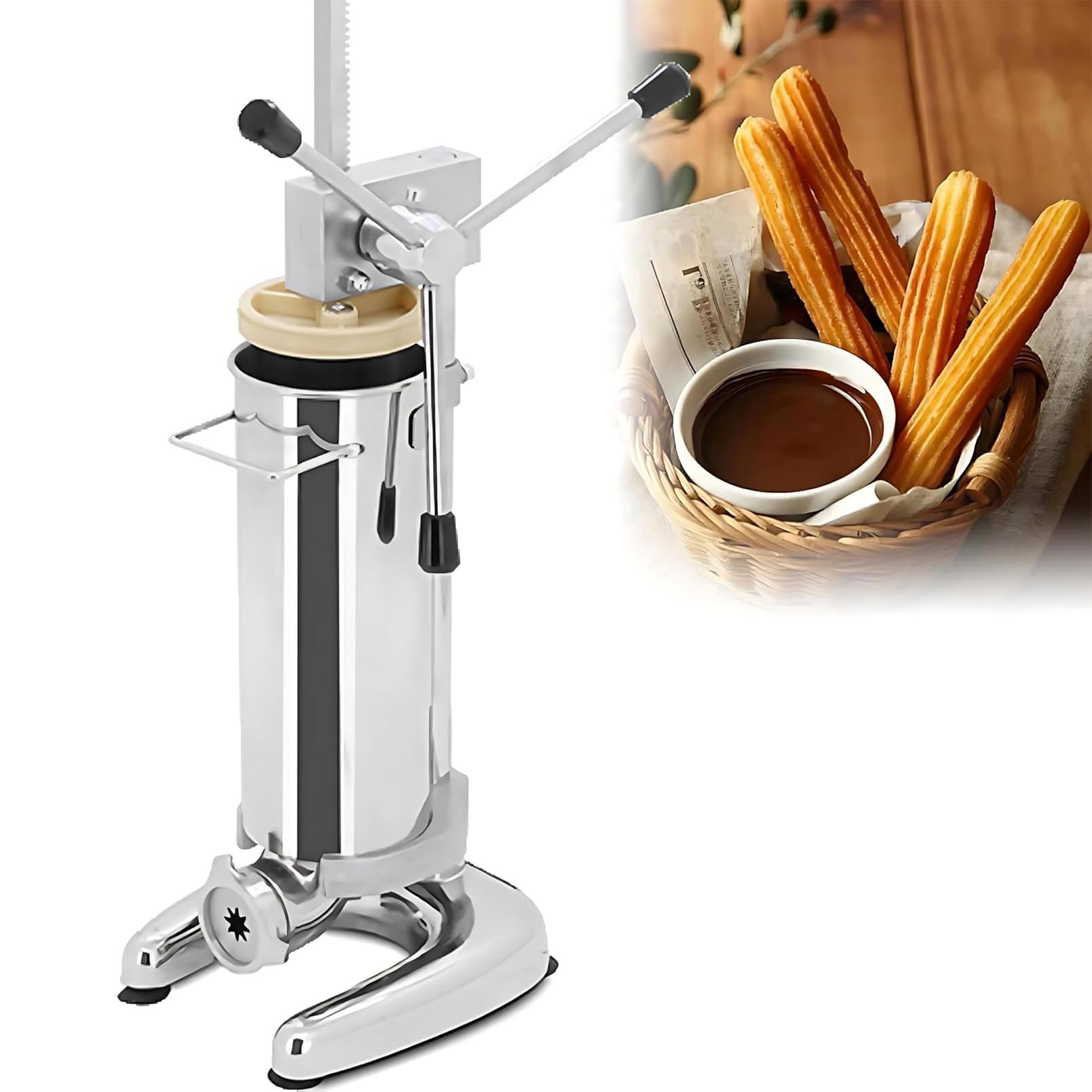 Churrera Manual de Acero Inoxidable de 2L/3L con 5 boquillas, Estilo español Vertical, Ideal para restaurantes, panaderías y Uso doméstico. 2L