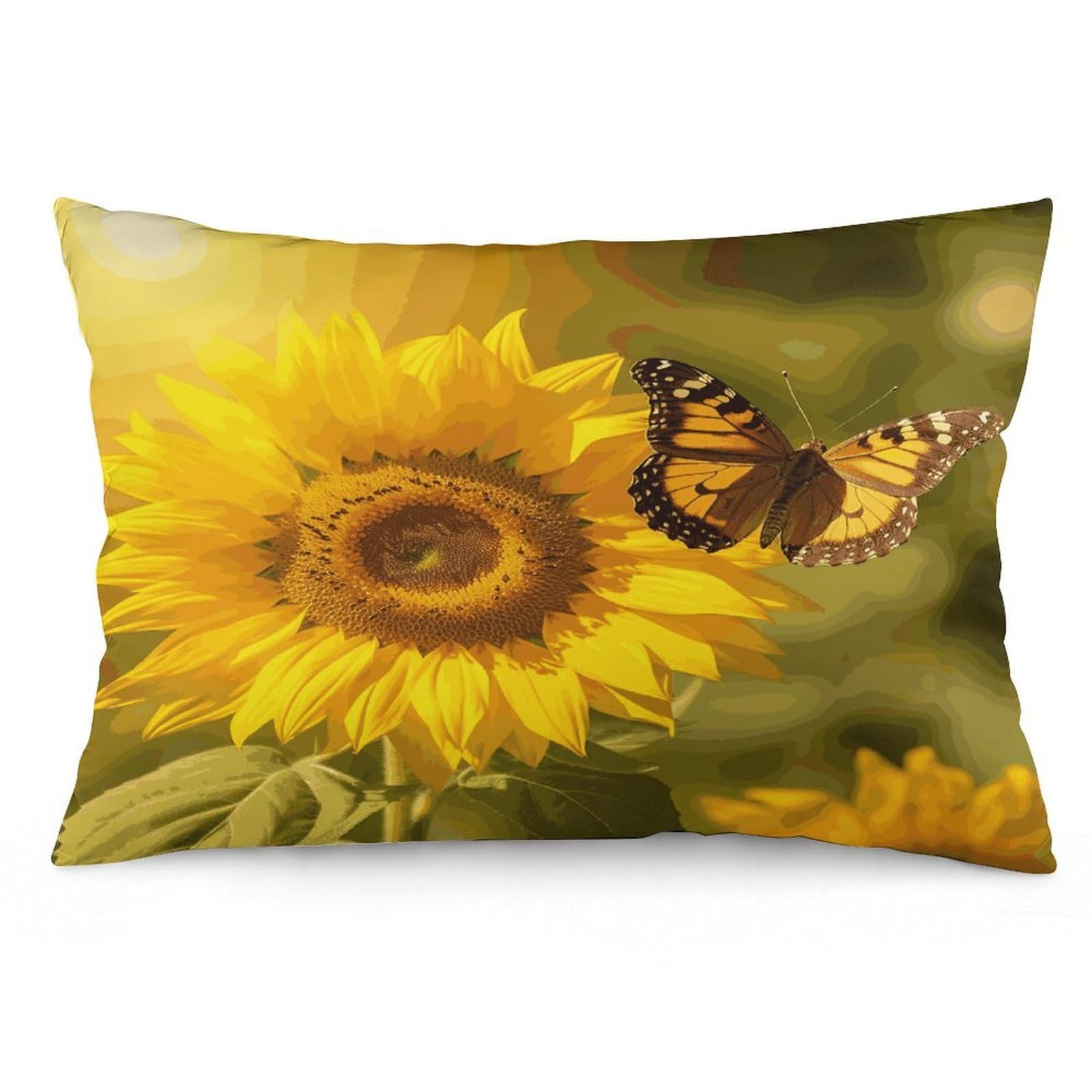 Sunflower Butterfly Sunny Throw Pillow Covers with Silent Zipper Polyester Pillow Protectors Removable Pillow Cases Soft Pillowcase Cozy Pillow Sham Cushion Cover for Sofa Car Bed 12 "x20
