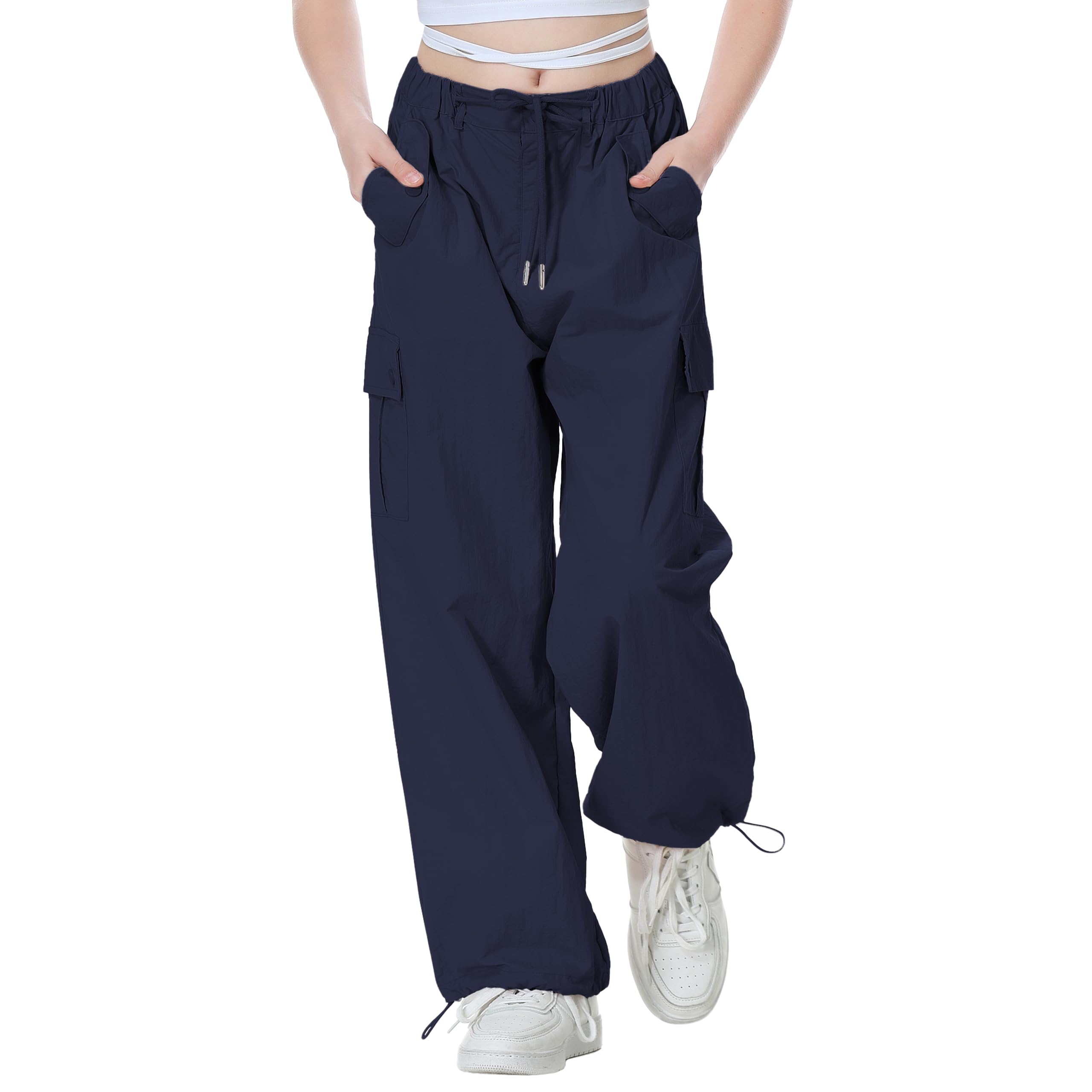 Rolanko Pantaloni da paracadute per ragazze Y2K Pantaloni cargo con tasche Harajuku Jogger Pantaloni per bambini 4-14 anni