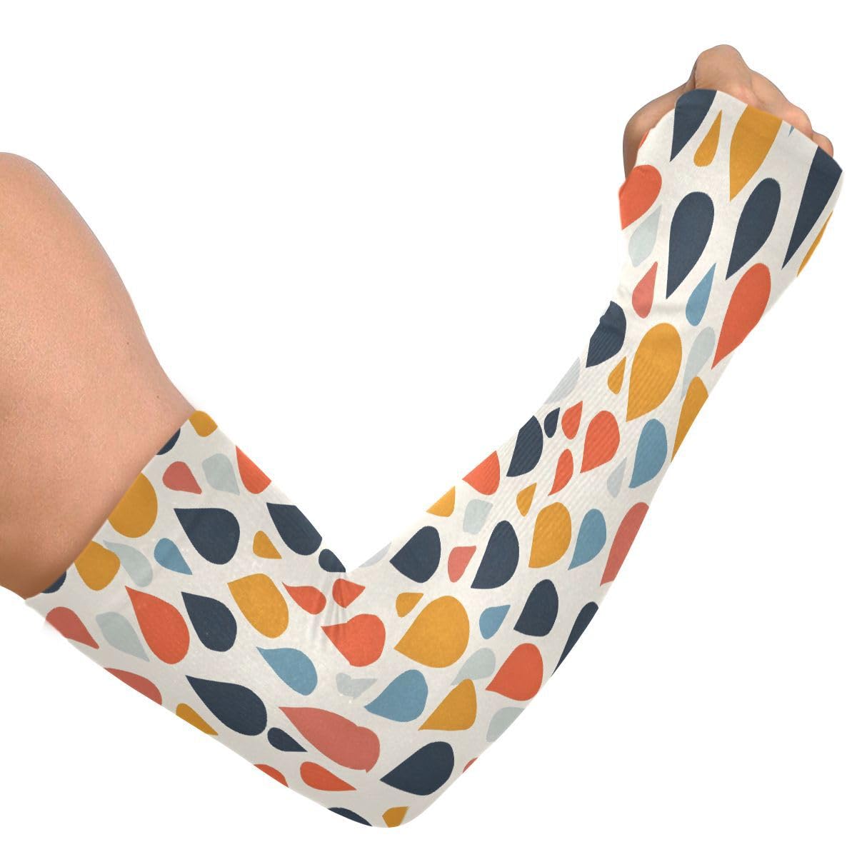 ALAZA Raindrop Colorful Gardening Sleeves Cooling Arm Sleeves Sun Protection Thumb Hole Arm Covers for Women Men