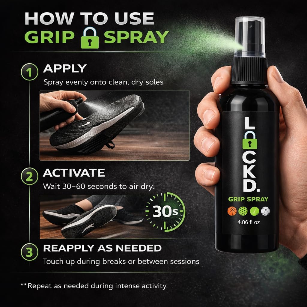 Lockd. Basketball Shoe Grip Spray | Non-Slip Traction Spray for Basketball, Volleyball, Pickleball & Tennis Shoes | Improves Grip on Indoor Courts | 4 fl oz (118 mL)