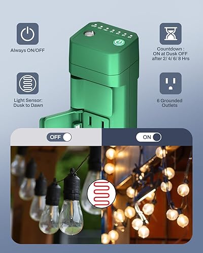 Miniatura 3 de BN-LINK - Temporizador de estaca para exteriores con fotocélula al atardecer hasta el amanecer o encendido al atardecer y 2 4 6 8 horas de cuenta