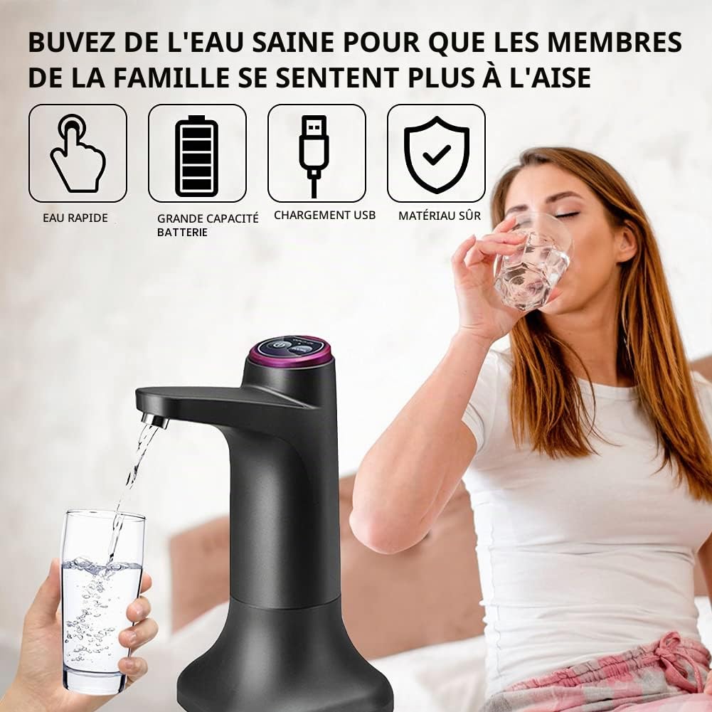 Distributeur d'eau électrique Double Usage Pompe à Bouteille Automatique USB Universelle Noir