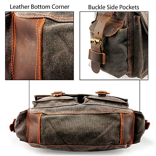 Messenger Bag for 14/15 Inch Laptop Vintage Canvas Leather Shoulder Crossbody Satchel Shoulder Computer College Bag Travel Office Messenger Bag for Men Women - Slate