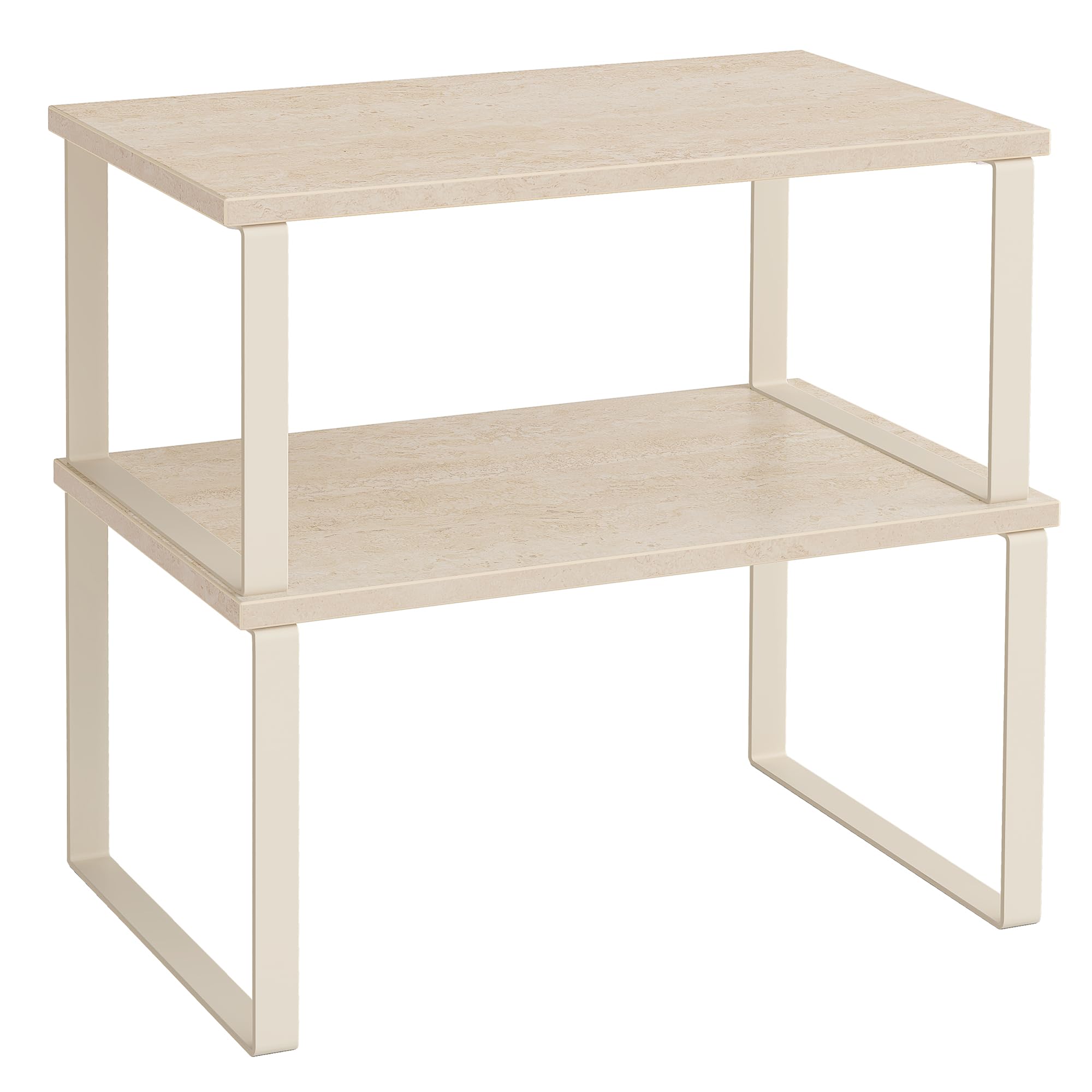 SONGMICS Gewürzregal, 2er Set Küchen-Organizer, Küchenregal, Schrank-Organizer Küche, erweiterbar, kleines Regal, stapelbar, Metall und Holzwerkstoff, travertinbeige-cremeweiß KCS020L01