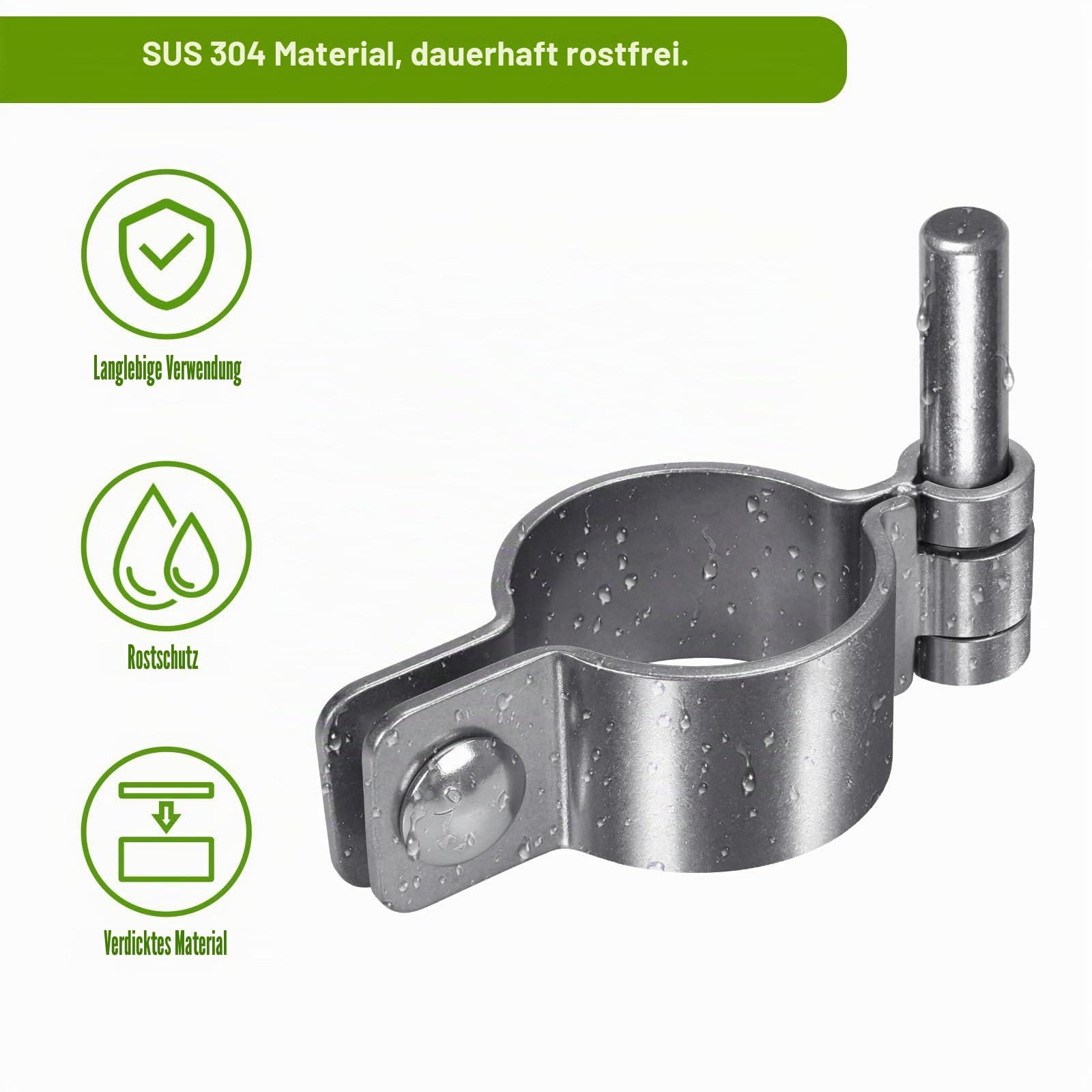 Insaga 60 mm dicke Torbänder, 304 Edelstahl Maschendrahtzaun-Bestandteile, 2 Stück Rohrscharnier für Hoftore, passend für 60 mm Außendurchmesser Pfosten/Rohr