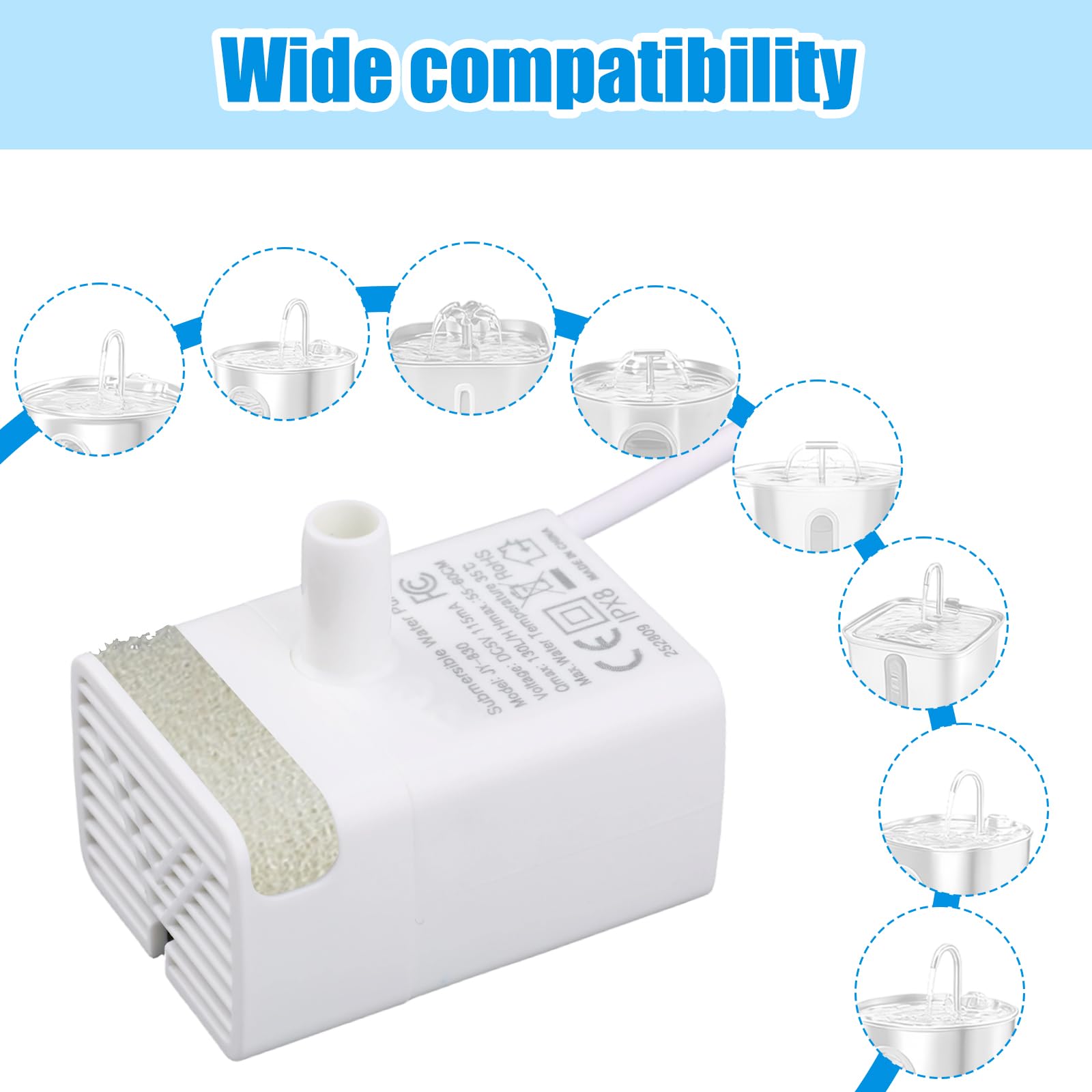 Pompa di Ricambio JY-830 per Fontana Animali Domestici, Pompa Fontana gatti con Interfaccia USB Compatibile con Fontane per Animali Domestici in Acciaio Inossidabile da 2,2L 3,2L 4L e 7L