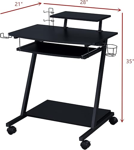 Miniatura 3 de Escritorio para juegos para computadora con bandeja para teclado, 4 tableros de partículas y ruedas universales, mesa rectangular para juegos, 28