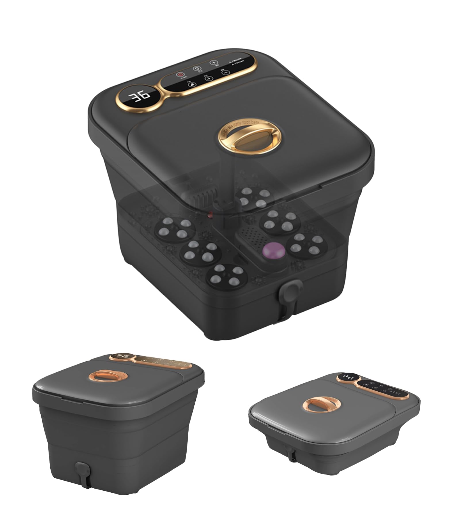 Electric Collapsible Pedicure Foot Soak Bath Tub With Heat,Timer,Pumice Stone,Bubble, Massager,Red Light,Remote Temperature Control,Leakage protection,Foot Spa Massager Machine For Feet Stress Relief Grey