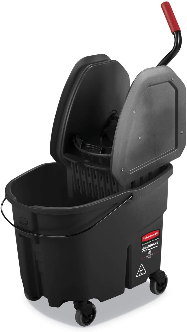 WaveBrake 35 QT Down-Press Mop Bucket and Wringer Combo on Wheels with Dirty Water Bucket Black for Heavy-Duty Floor Cleaning