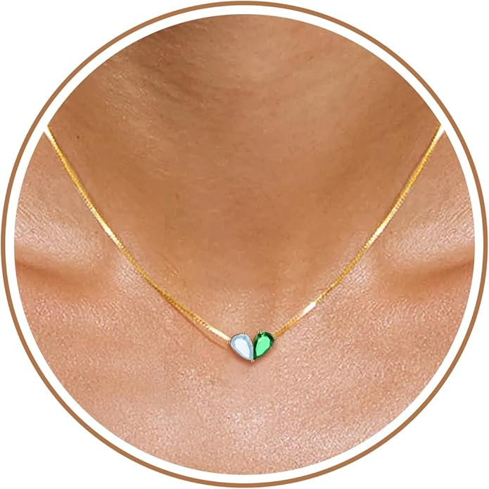 Birthstone Necklace for Women Dainty Gold Necklace with 2 Birthstone Christmas Stocking Stuffers Teen Girl Gifts Trendy Stuff Birthday Gift Moms 2025 Graduation Gift Adjustable Anniversary Jewelry for Daughter Girlfriend Friend