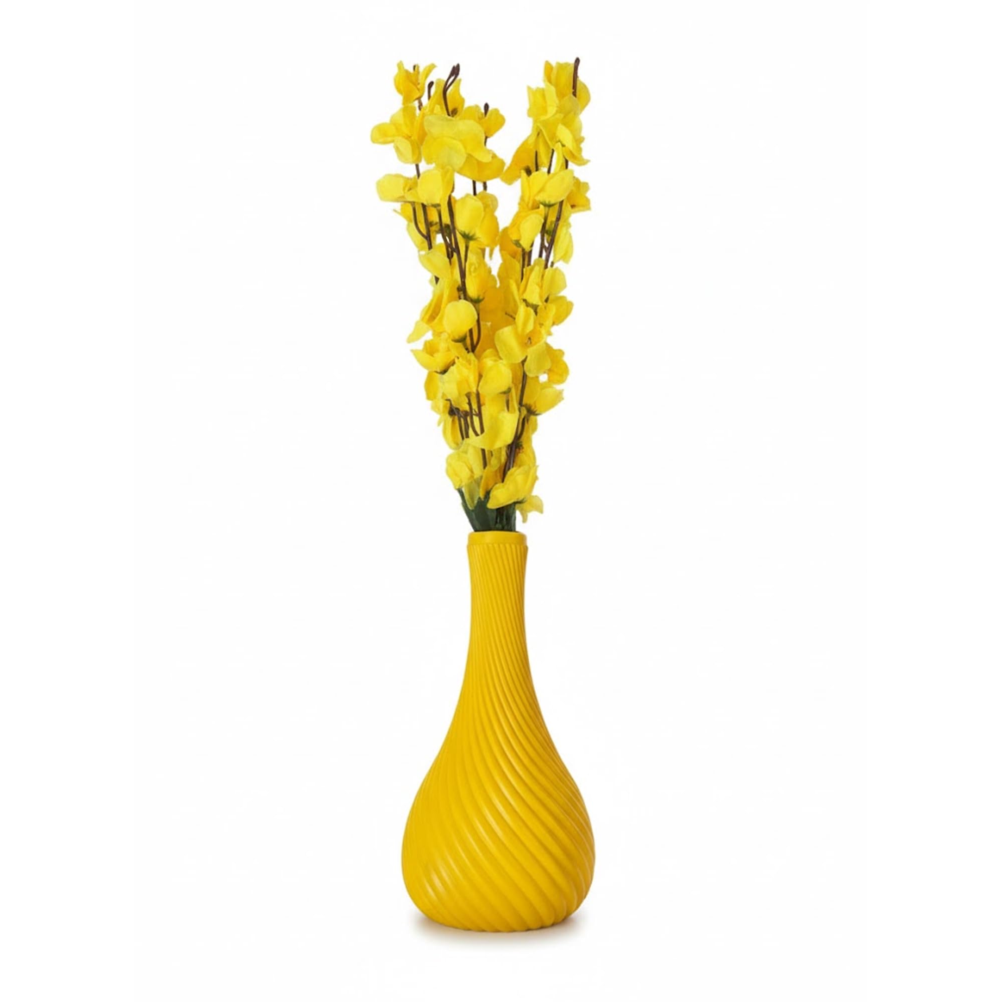 Ryme Yellow Plastic Decorative Flower Vase with Artificial Blossom Flowers | Modern Minimalist Home & Office Table Centerpiece | Lightweight Designer Vase (Yellow)-image-28