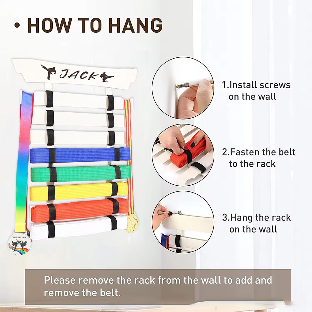 8 Ceintures Présentoir de Ceinture de karaté,Organisateur de Ceintures d'arts Martiaux présentoir de Ceinture de Taekwondo pour Enfants, Suspension Murale en bambouPorte-Ceinture Taekwondo