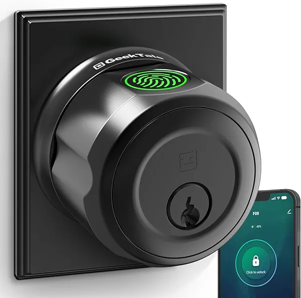 GeekTale Fingerprint Deadbolt, Fingerprint Door Knob, Smart Deadbolt Lock, Smart Door Lock, Twist to Lock&Unlock, Keyless Entry Door Lock with App, for Front Door, Garage, Easy Installation 
