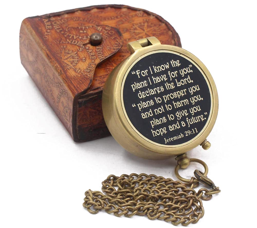 For I Know The Plans I Have For You, Jeremiah 29:11, Solid Brass Directional Engraved Compass, Baptism Gifts for Boys Girls, First Communion, Christian Gifts for Men, First Confirmation Gifts for Boys